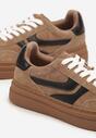 Brązowe Sneakersy Zamszowe w Stylu Tenisówek z Geometrycznym Wzorem Naliane
