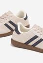 Beżowo-Granatowe Buty Sportowe Sneakersy z Paskami z Boku Nalovelle