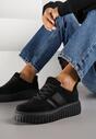 Czarne Sneakersy na Grubej Podeszwie z Tłoczeniem Rilunessa