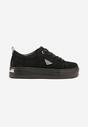 Czarne Zamszowe Sneakersy na Grubej Podeszwie z Metaliczną Ozdobą Messle