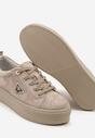 Szare Zamszowe Sneakersy na Grubej Podeszwie z Metaliczną Ozdobą Messle