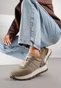 Ciemnobeżowe Sneakersy z Ozdobnymi Przeszyciami Alentia