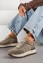 Ciemnobeżowe Sneakersy z Ozdobnymi Przeszyciami Alentia