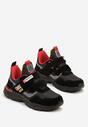 Czarno-Czerwone Buty Sportowe Sneakersy ze Skórzaną Wkładką i Ozdobami Riloreia