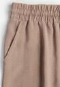 Ciemnobeżowe Spodnie z Wiskozą o Szerokim Kroju ze Ściągaczem w Talii Lavirre