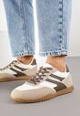 Ciemnobeżowe Sneakersy w Stylu Tenisówek Ozdobione Geometrycznym Wzorem Fesilia