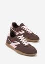 Brązowe Sneakersy w Stylu Tenisówek Ozdobione Geometrycznym Wzorem Fesilia