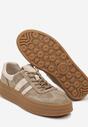 Ciemnobeżowe Zamszowe Sneakersy na Grubej Podeszwie z Paskami i Skórzaną Wkładką Felenne