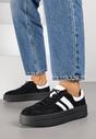 Czarne Zamszowe Sneakersy na Grubej Podeszwie z Paskami i Skórzaną Wkładką Felenne
