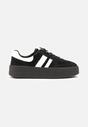 Czarne Zamszowe Sneakersy na Grubej Podeszwie z Paskami i Skórzaną Wkładką Felenne