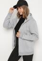 Szara Rozpinana Bluza z Bawełną i Kapturem Typu Oversize Diosa