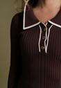 Brązowy Sweter z Wiskozą w Stylu Retro z Kołnierzykiem i Guzikami Sarrise