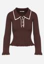 Brązowy Sweter z Wiskozą w Stylu Retro z Kołnierzykiem i Guzikami Sarrise