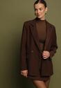 Brązowa Dwurzędowa Marynarka w Stylu Oversize Clazara