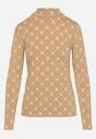 Beżowa Bawełniana Bluzka z Półgolfem Typu Longsleeve z Geometrycznym Wzorem Tilianna