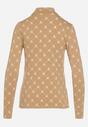 Beżowa Bawełniana Bluzka z Półgolfem Typu Longsleeve z Geometrycznym Wzorem Tilianna