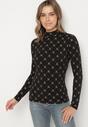 Czarna Bawełniana Bluzka z Półgolfem Typu Longsleeve z Geometrycznym Wzorem Tilianna