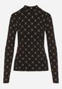 Czarna Bawełniana Bluzka z Półgolfem Typu Longsleeve z Geometrycznym Wzorem Tilianna