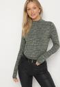 Zielona Bluzka z Bawełny w Stylu Longsleeve z Półgolfem w Literowy Nadruk Azelenia