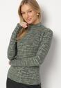 Zielona Bluzka z Bawełny w Stylu Longsleeve z Półgolfem w Literowy Nadruk Azelenia