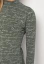 Zielona Bluzka z Bawełny w Stylu Longsleeve z Półgolfem w Literowy Nadruk Azelenia