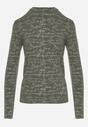 Zielona Bluzka z Bawełny w Stylu Longsleeve z Półgolfem w Literowy Nadruk Azelenia