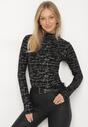 Czarna Bluzka z Bawełny w Stylu Longsleeve z Półgolfem w Literowy Nadruk Azelenia