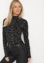 Czarna Bluzka z Bawełny w Stylu Longsleeve z Półgolfem w Literowy Nadruk Azelenia