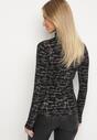 Czarna Bluzka z Bawełny w Stylu Longsleeve z Półgolfem w Literowy Nadruk Azelenia