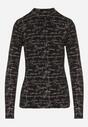 Czarna Bluzka z Bawełny w Stylu Longsleeve z Półgolfem w Literowy Nadruk Azelenia