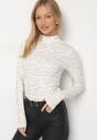 Biała Bluzka z Bawełny w Stylu Longsleeve z Półgolfem w Literowy Nadruk Azelenia