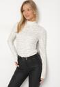 Biała Bluzka z Bawełny w Stylu Longsleeve z Półgolfem w Literowy Nadruk Azelenia