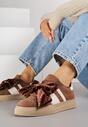 Brązowe Sneakersy Typu Tenisówki z Welurową Kokardą  Anorisse