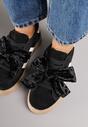 Czarne Sneakersy Typu Tenisówki z Welurową Kokardą  Anorisse