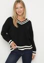 Czarny Sweter z Domieszką Kaszmiru w Stylu Preppy Liendria
