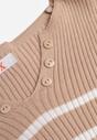Beżowa Bluzka z Bawełną w Paski Ozdobiona Guzikami Gelvila