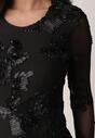 Czarne Koronkowe Body Ozdobione Przezroczystymi Rękawami Estania