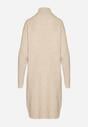 Jasnobeżowa Sweterkowa Sukienka z Golfem Ozdobiona Tłoczeniem Lanika