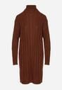 Brązowa Sweterkowa Sukienka z Golfem Ozdobiona Tłoczeniem Lanika