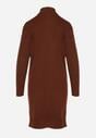 Brązowa Sweterkowa Sukienka z Golfem Ozdobiona Tłoczeniem Lanika