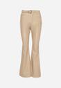 Beżowe Spodnie Dzwony z Imitacji Skóry Vebora