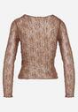 Brązowa Koronkowa Bluzka z Długimi Rękawami Zdobiona Cyrkoniami Isoleda