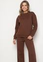 Brązowy Bawełniany Komplet Dresowy Oversize z Ociepleniem Bluza i Spodnie Cantila
