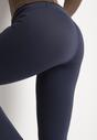 Niebieskie Legginsy z Wysokim Stanem i Szeroką Gumką w Pasie Lalar