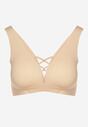 Beżowy Biustonosz Sportowy z Siateczką i Gorsetowym Zdobieniem Saliatessa