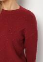 Bordowy Sweter Ozdobiony Motywem Serc Unisae