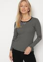 Czarna Bluzka Typu Longsleeve w Paski Ozdobiona Cyrkoniami Ralinella