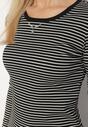 Czarna Bluzka Typu Longsleeve w Paski Ozdobiona Cyrkoniami Ralinella