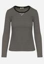 Czarna Bluzka Typu Longsleeve w Paski Ozdobiona Cyrkoniami Ralinella