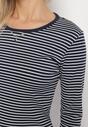 Granatowa Bluzka Typu Longsleeve w Paski Ozdobiona Cyrkoniami Ralinella